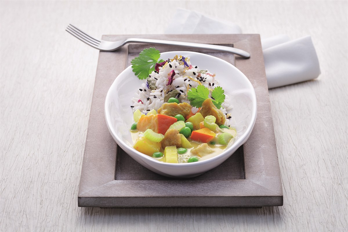 Soja-Curry mit Sesam-Blüten-Reis